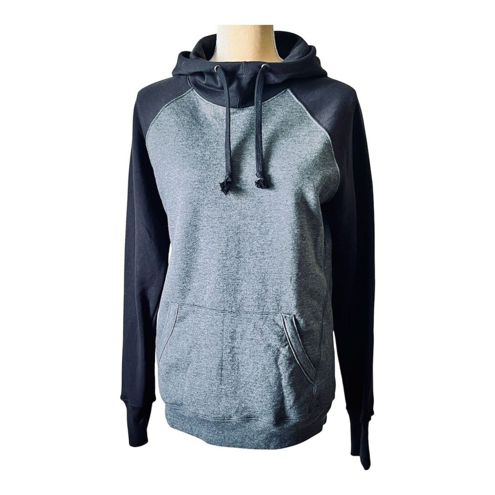 Champion Two Tone Pullover Hoodie Sweatshirt Sz M Grey Black Fleece Lined